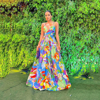 Zomerjurk V-hals Zonder Rug Met Bloemenprint