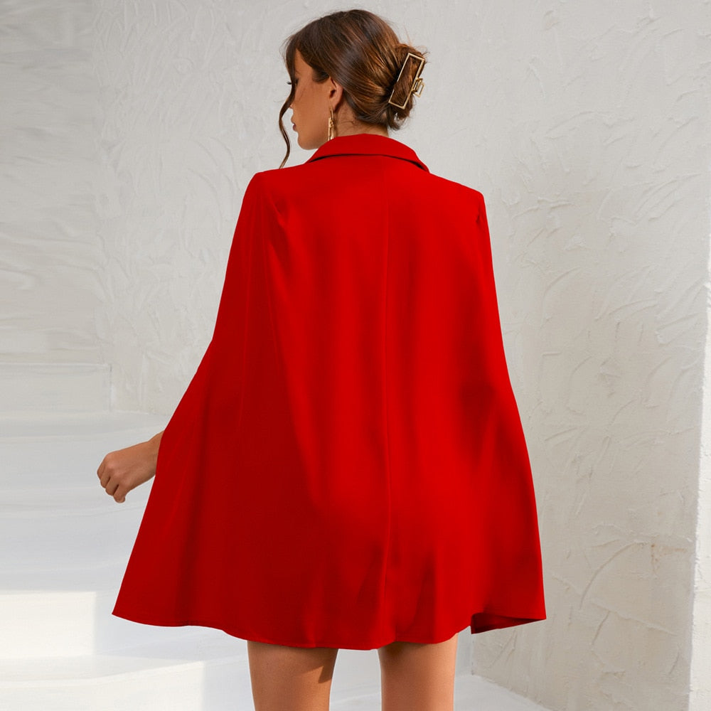 Zwarte Jurk Cape Model met Gouden Details en Blazer Stijl