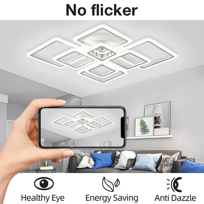 LED Plafondlamp Dimbaar Vierkant Acryl Wit Afstandsbediening Woonkamer Slaapkamer Modern 35W-160W Plafonnière Studeerkamer