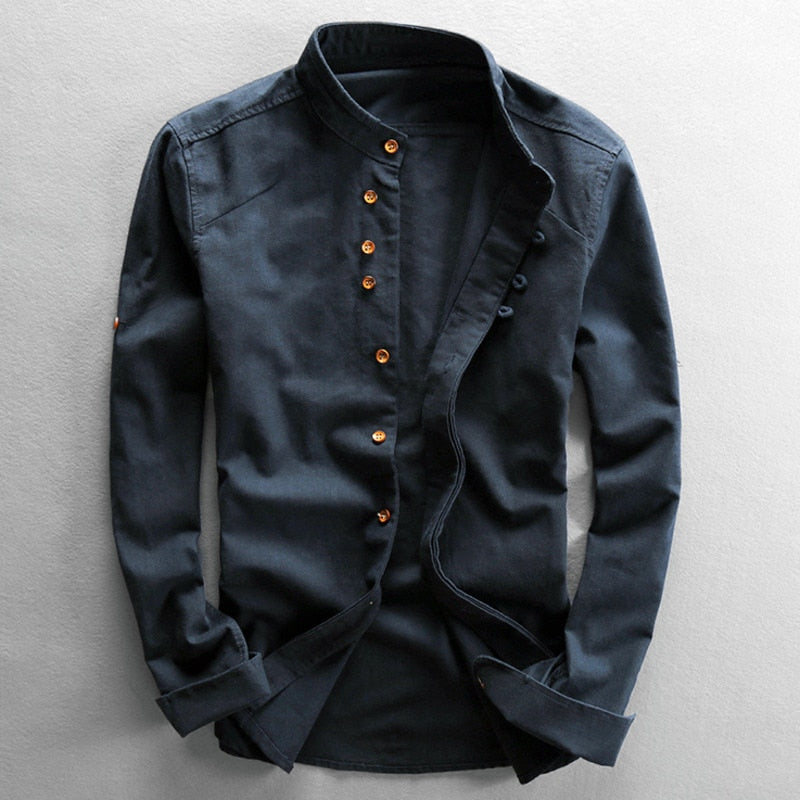Herenoverhemd Japanse Stijl Comfortabel Elegante Kwaliteit