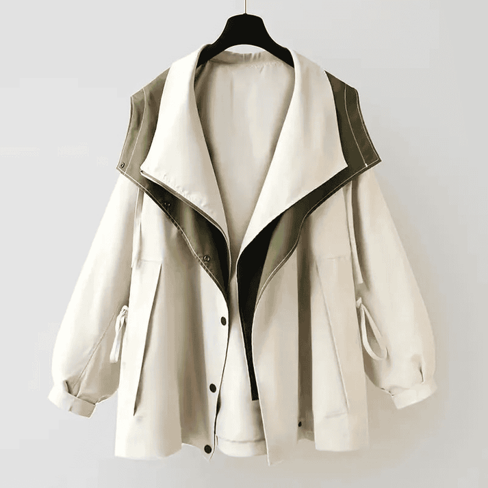 Damesjas Oversized Met Capuchon Tweekleurig Warm