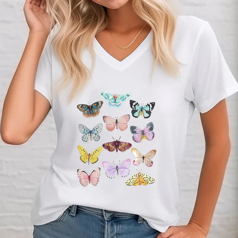 Vlinder T-Shirt Met Grafische Print voor Dames