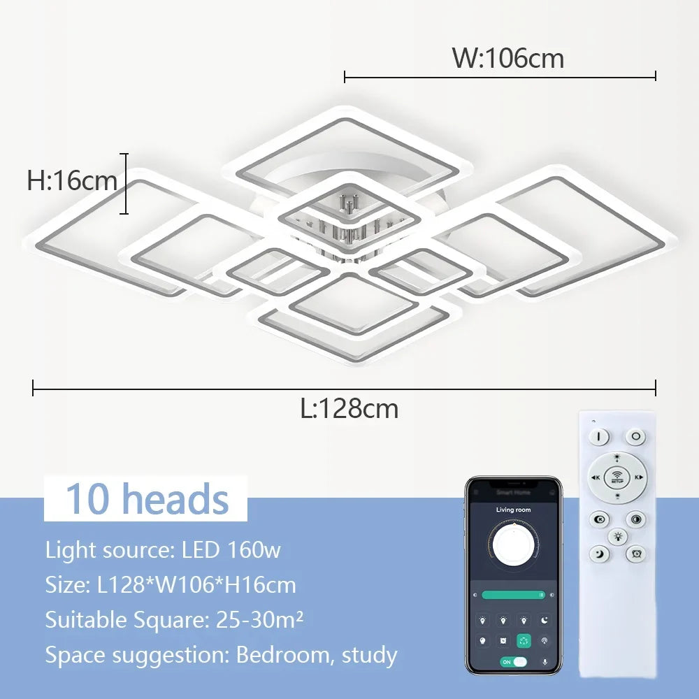 LED Plafondlamp Dimbaar Vierkant Acryl Wit Afstandsbediening Woonkamer Slaapkamer Modern 35W-160W Plafonnière Studeerkamer