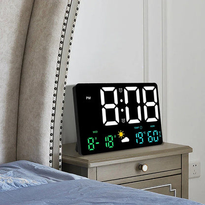 Digitale LED Wandklok Temperatuur Vochtigheid Weerstation Wekker Kleurenscherm Slaapkamer Woonkamer Kantoor Kalender