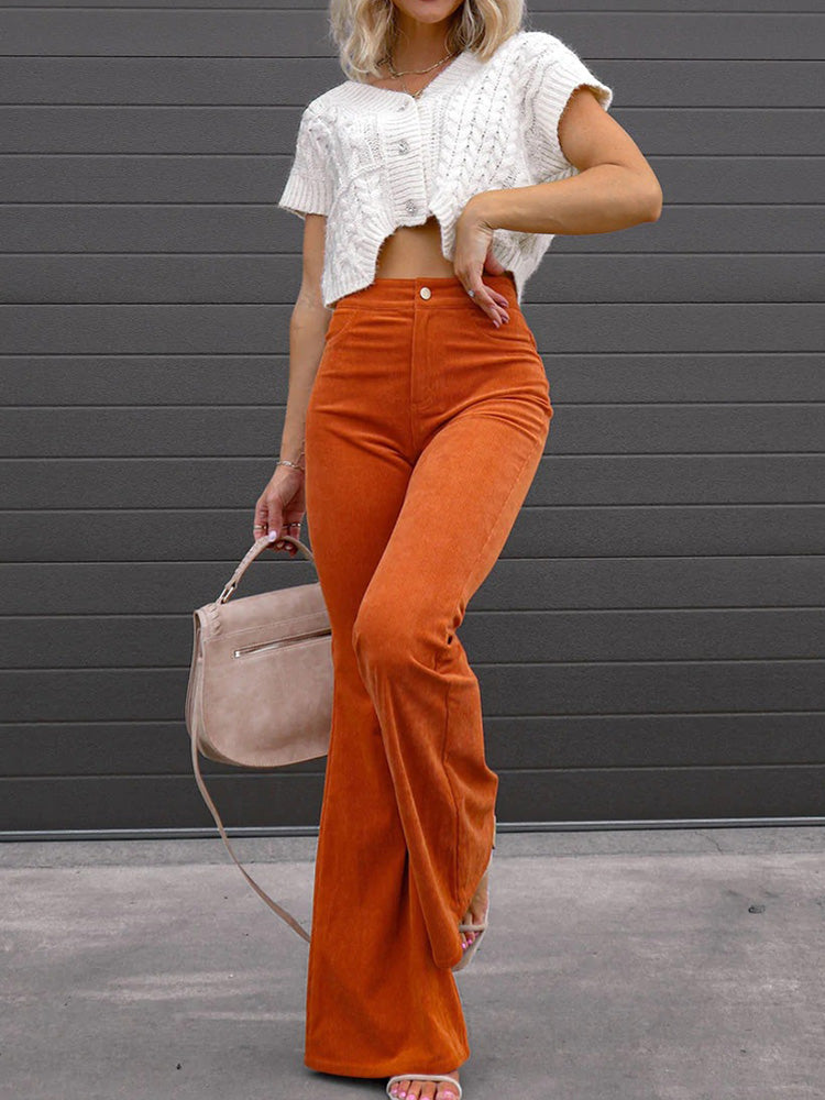 Hoge Damesbroek Flared Broek Zwart High Waist Stijl