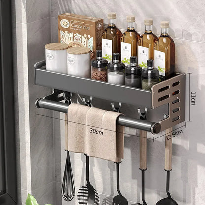 Keuken Wandrek Aluminium 30-50cm Gunmetal Kruidenrek Zonder Boren Ophangrek Keukenorganizer Messenhouder Wandmontage