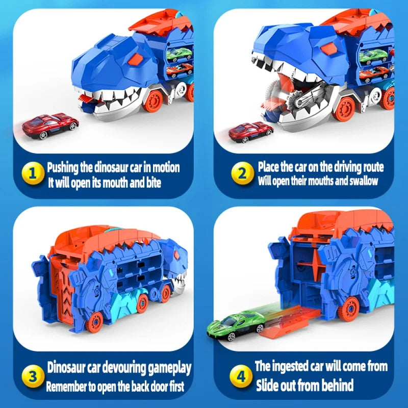 Racebaan Dinosaurus Speelset Kunststof 50 cm Blauw Rood Kinder Speelgoed Auto Track Opvouwbaar Opbergbox Racebaan Set