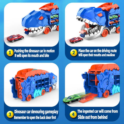 Racebaan Dinosaurus Speelset Kunststof 50 cm Blauw Rood Kinder Speelgoed Auto Track Opvouwbaar Opbergbox Racebaan Set