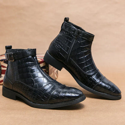 Heren Enkellaars Luxe Leer met Croco Print