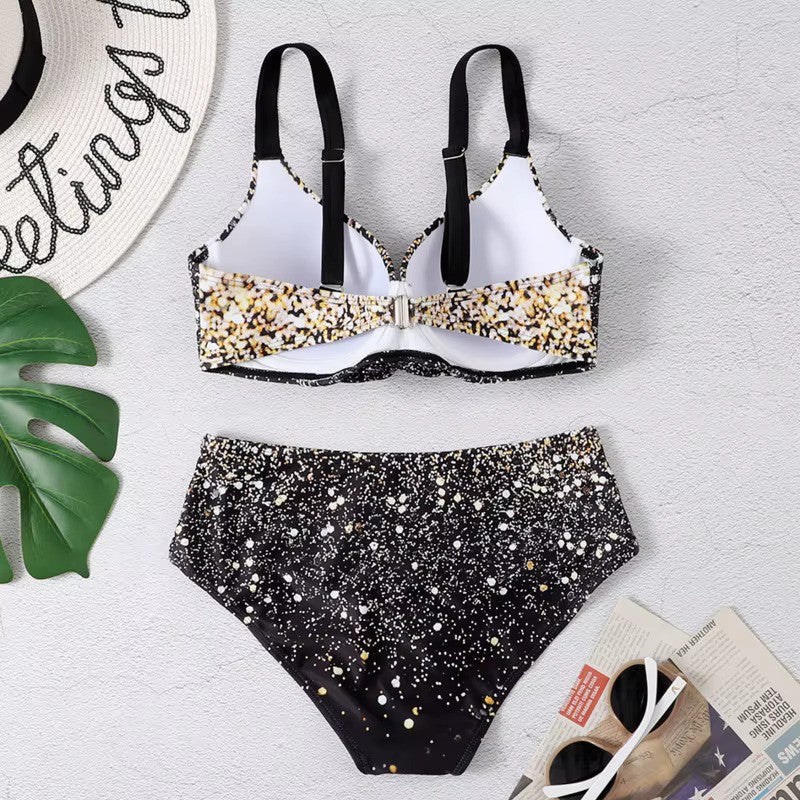 Bikini Set Hoge Taille Bladprint Trendy Badmode