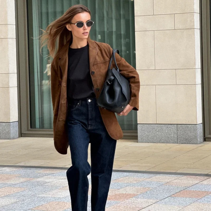 Bruine Suède Herenjasje Elegant Luxury Stijl
