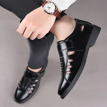 Zwarte Leren Schoenen Mannen Elegant Zakelijk