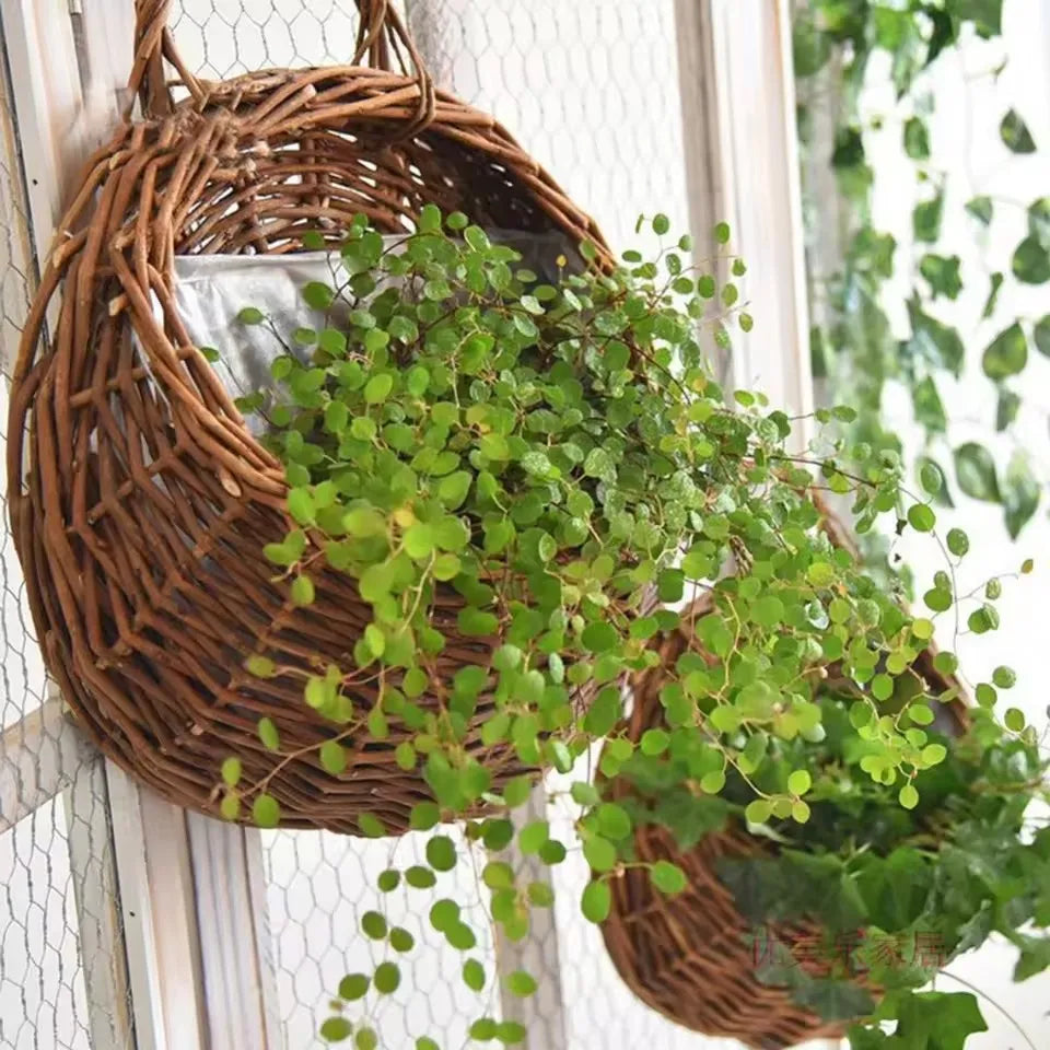 Hangmand Riet Naturel Wanddecoratie Tuin Balkon Woonkamer Handgemaakt Bloempot Mand Rotan Plantenmand Binnen Buiten