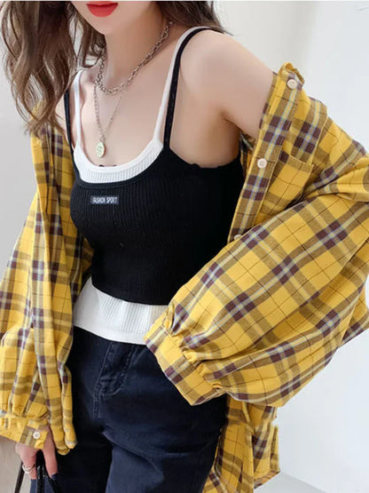 Dames Oversized Hemd Lange Mouwen Blauw Geruit