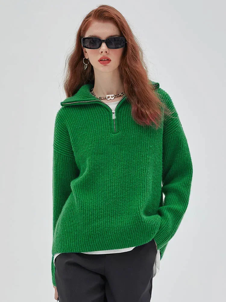 Dames Trui Gebreide Turtleneck Rits Trui Warm en Stijlvol