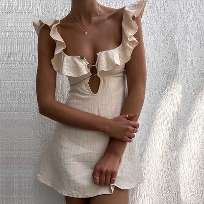 Vrouwen Zomerjurk Kort met V-Hals en Ruffles