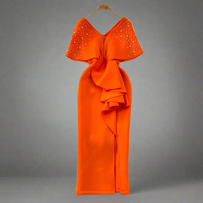 Mouwloze Avondjurk Oranje Vintage Stijl voor Dames