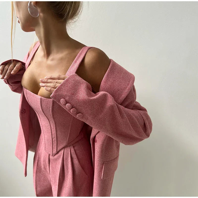Dames 3-Delige Set - Blazer, Broek en Top met Corset