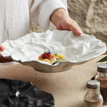 Keramische Schaal met Getijdenrimpel Effect Wit Zwart Coastal Servies 23cm 28cm