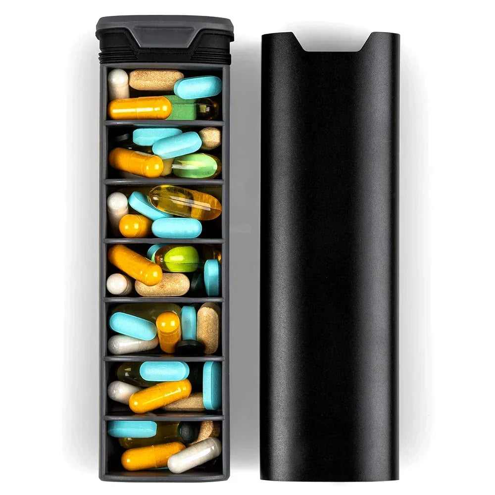 Weekpillenbox 7 Vakken Aluminium Hout Zwart Blauw Roze Zilver Medicijnbox Supplementen Dagelijks Pillenorganizer BPA-Vrij Premium Organizer