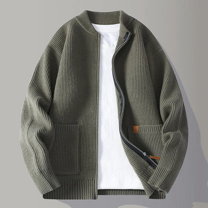 Heren Gebreid Vest met Ritssluiting Warm Grijs