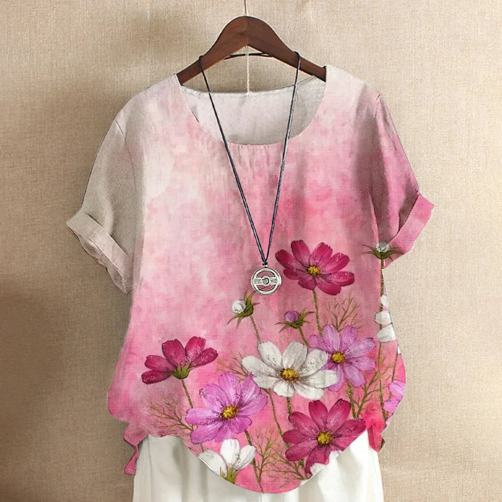 Dames T-shirt Katoen V-hals Zomerse Look
