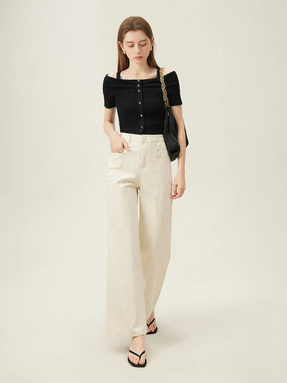 Witte Rechte Jeans van Hoge Kwaliteit Luxe Stof