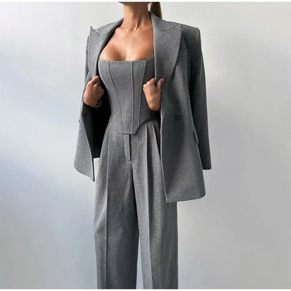 Dames 3-Delige Set - Blazer, Broek en Top met Corset