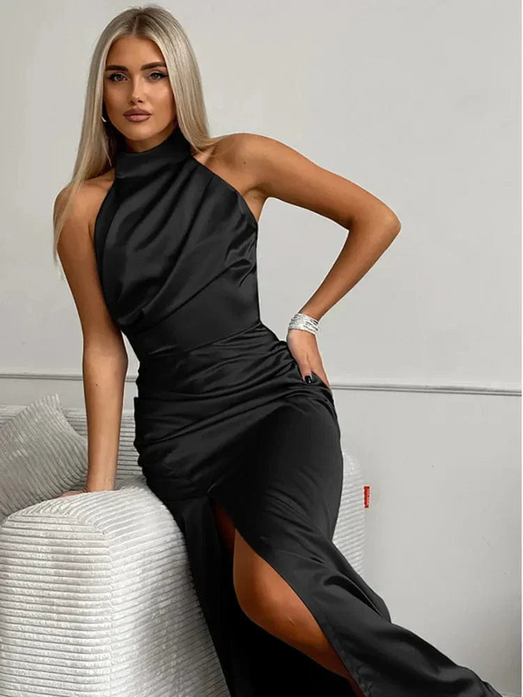 Halterjurk van Satin Diep Decolleté Elegante Avondjurk