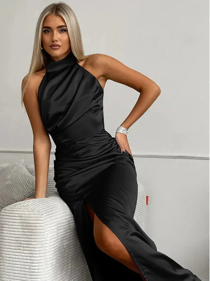 Halterjurk van Satin Diep Decolleté Elegante Avondjurk