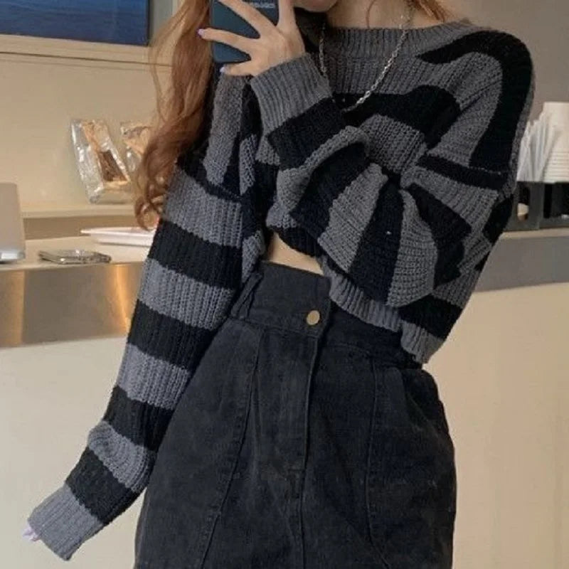 Dames Gebreide Trui Oversized Gestreept Wit