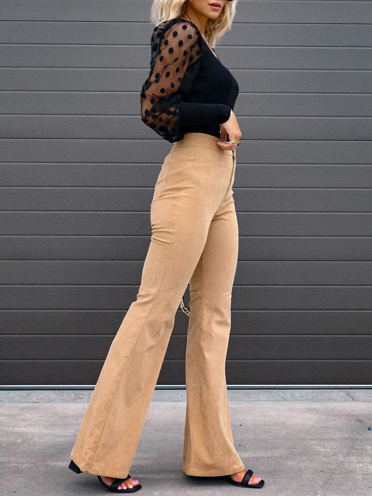Hoge Damesbroek Flared Broek Zwart High Waist Stijl