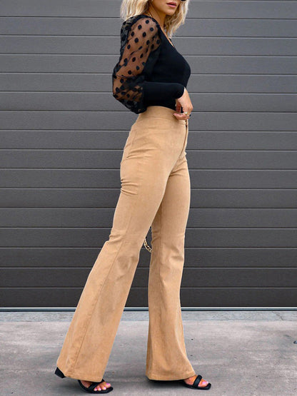 Hoge Damesbroek Flared Broek Zwart High Waist Stijl