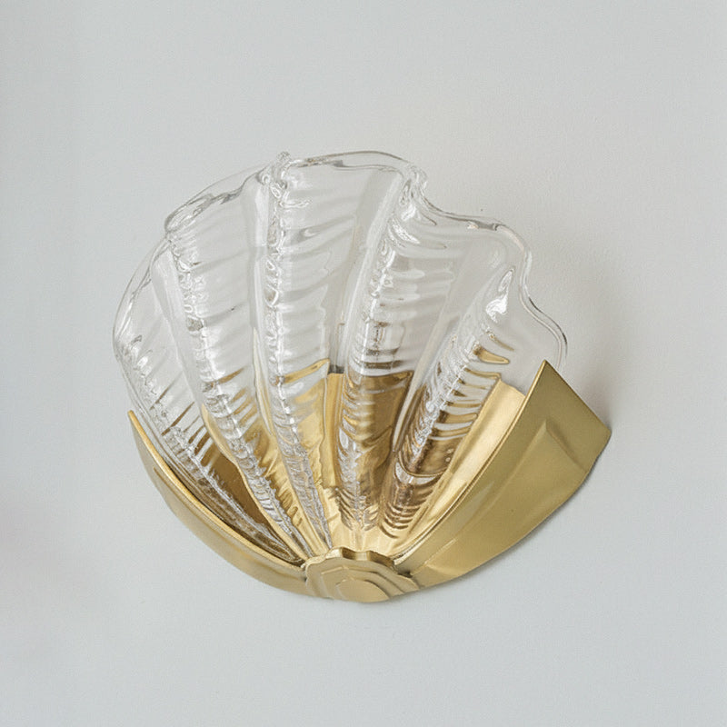 Glazen Wandlamp Schelp Design Messing & Glas Luxe Afwerking voor Gang en Slaapkamer