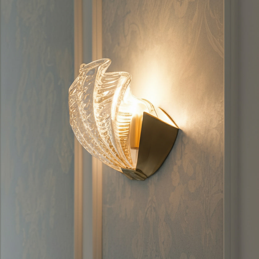 Glazen Wandlamp Schelp Design Messing & Glas Luxe Afwerking voor Gang en Slaapkamer
