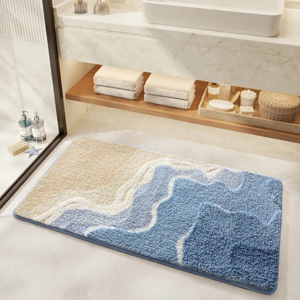 Strandvloetafdruk Badmat – Absorberend Flocking Zacht Tapijt Anti-Slip Kustpatroon Badkamer Vloermat 51x81cm – Maritiem Stranddesign Douchemat met Voetsporen