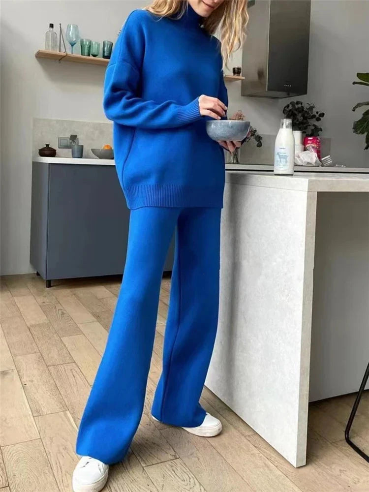 Dames Gebreide Set: Zachte Trui en Joggingbroek Warm en Comfortabel