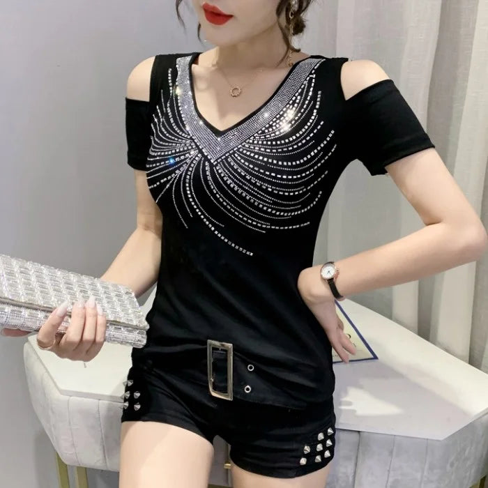 Zwarte Off-Shoulder Top Elegante Stijl