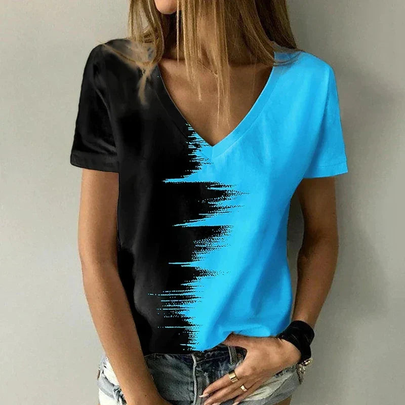 Vrouwen T-shirt Korte Mouwen Zomerse V-hals Top
