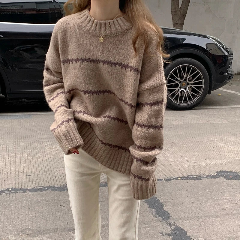 Dames Trui Oversized Wit Gebreid Warm