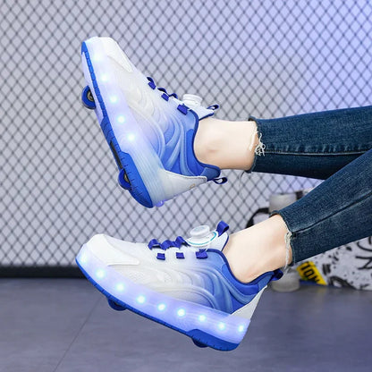 LED rolschaats schoenen USB oplaadbaar roze blauw kindersneakers met wielen lichtgevende skates voor buiten jongens meisjes