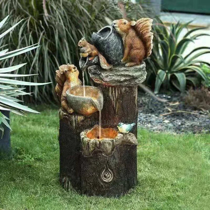 Decoratieve Tuinfiguur met Fontein en LED-verlichting Eend of Eekhoorn Weerbestendig Hars Tuindecoratie