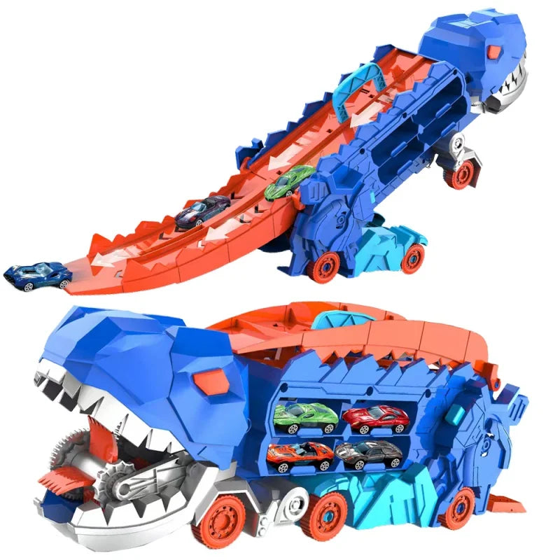 Racebaan Dinosaurus Speelset Kunststof 50 cm Blauw Rood Kinder Speelgoed Auto Track Opvouwbaar Opbergbox Racebaan Set