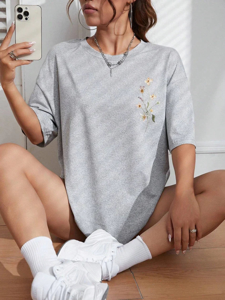 Lente T-Shirt met Bloemenprint Zomerse Look