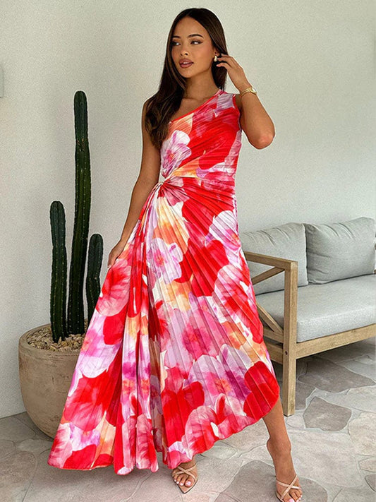 Feestelijke Jurk voor Vrouw Elegante Bloemenprint One-Shoulder Stijl - StudioMarella