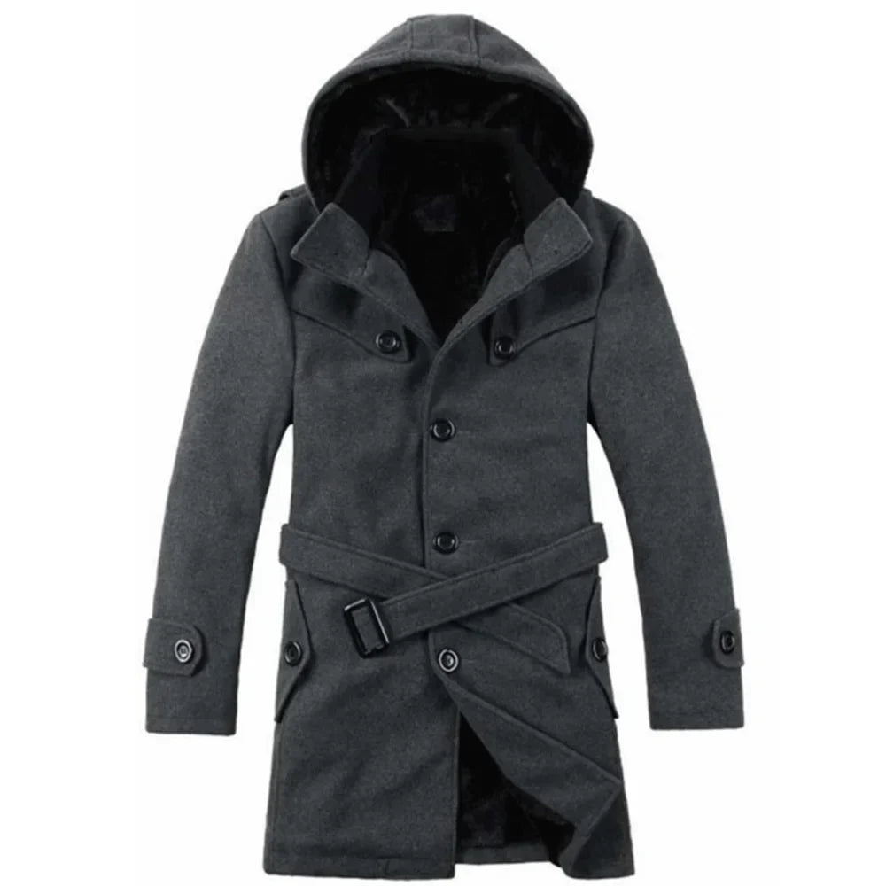 Heren Trenchcoat Gevoerd met Capuchon - Wolmix Imitatiebont