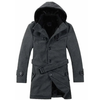 Heren Trenchcoat Gevoerd met Capuchon - Wolmix Imitatiebont