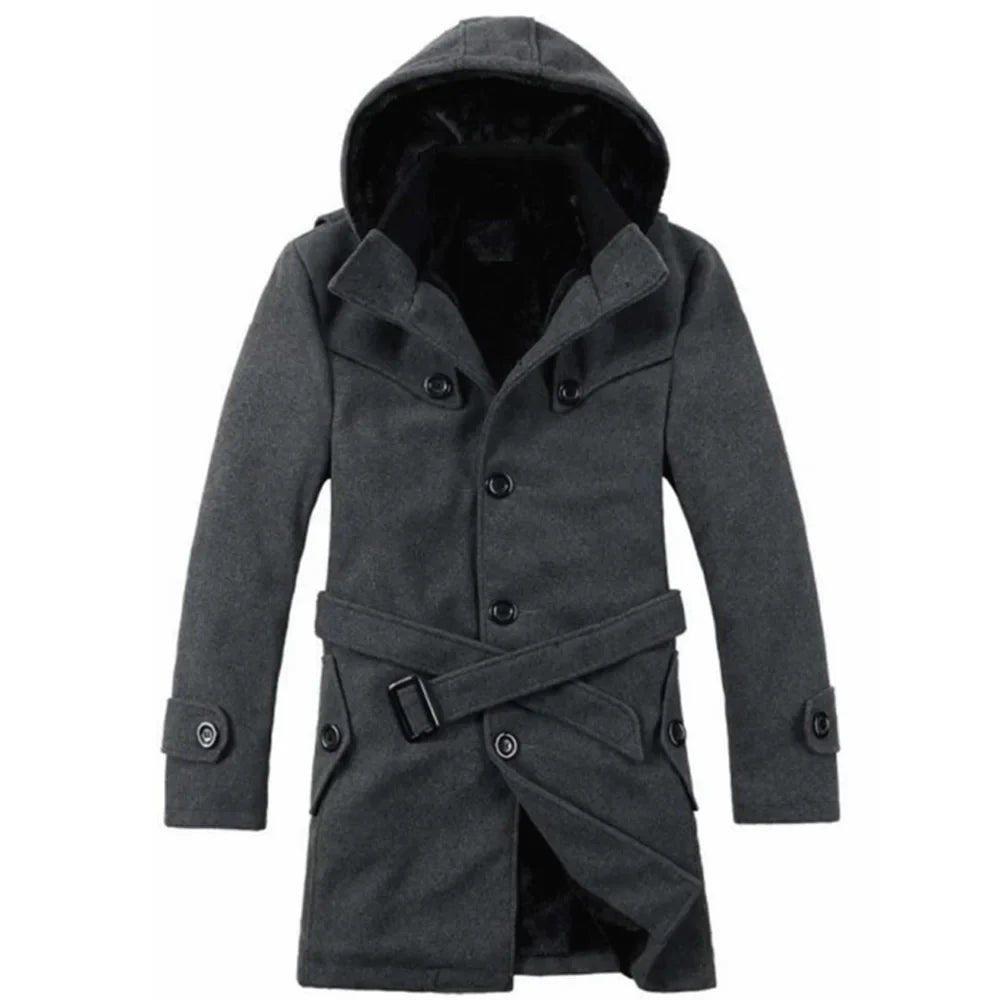 Heren Trenchcoat Gevoerd met Capuchon en Imitatiebont