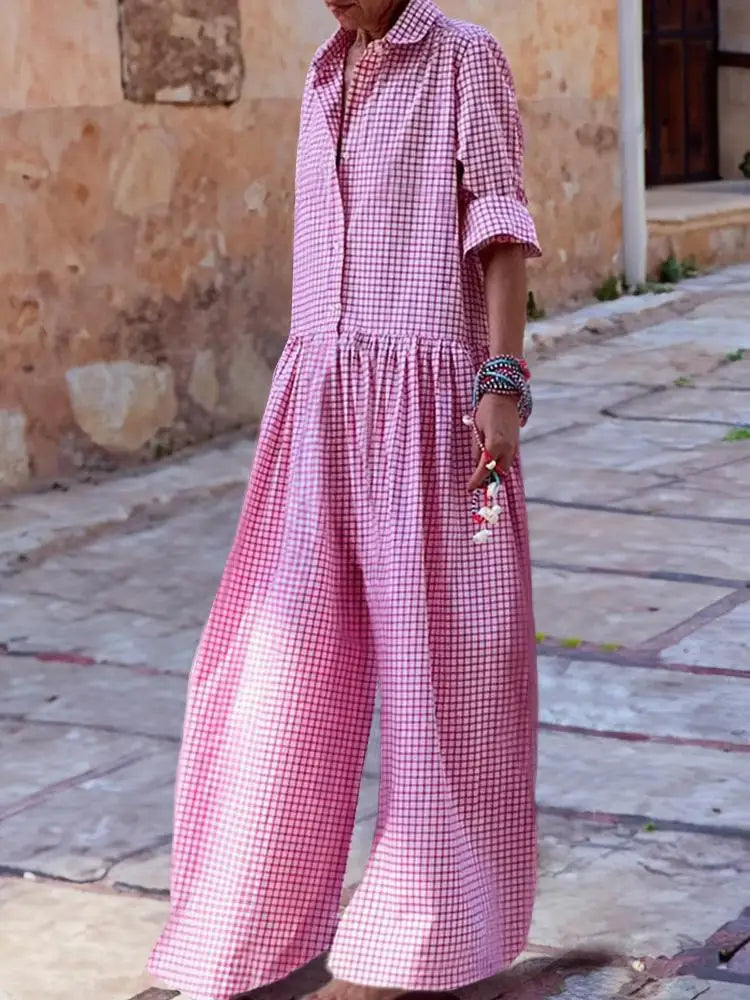 Vrouwelijke Jumpsuit Kort Geruit Elegant Model