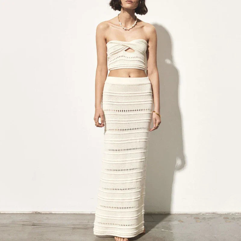 Gehaakte Strandset met Tube Top en Rok Boho Stijl - StudioMarella